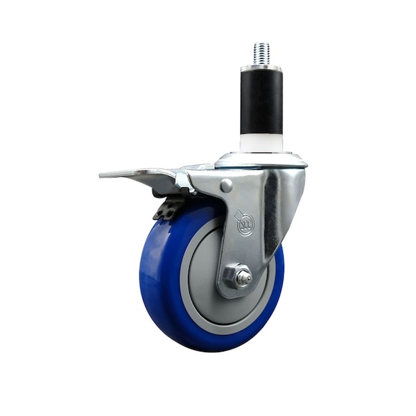 4'' Blue Poly Swivel 1-3/8'' Expanding Stem Caster Total Lock Brake